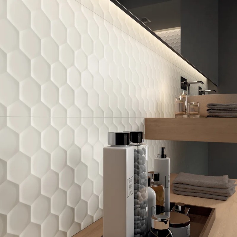 4d.hexagon White Matt 40x80  Carrelage Intérieur Béton Rectifié