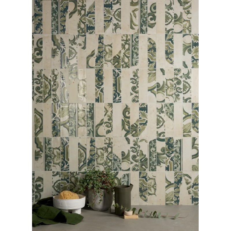 Fregio Verde Maiolica 6x24 Carrelage Intérieur Zellige Non Rectifié 