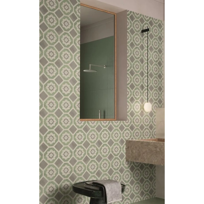 Terra.art Geometrico Sabbia/menta 20x20 Carrelage Intérieur Imitation carreaux de ciment Non Rectifié 