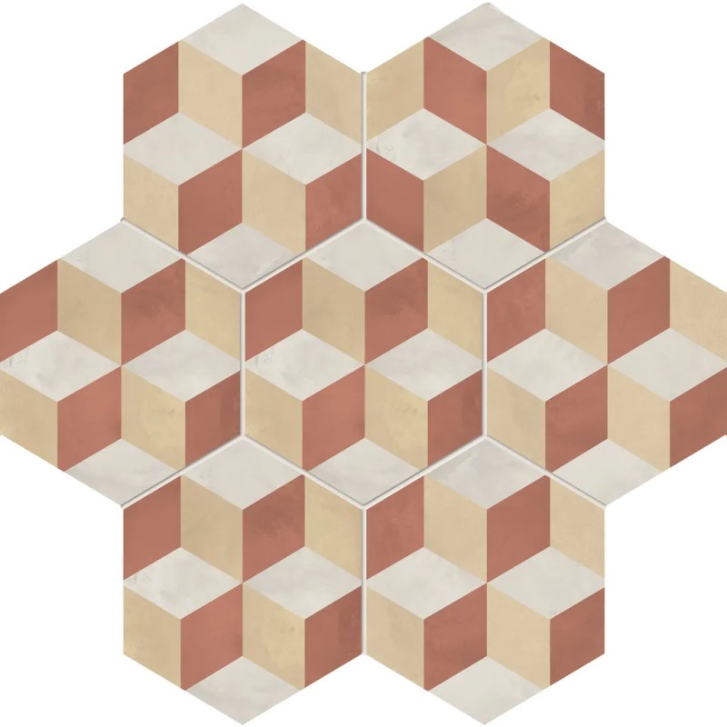 Terra.art Cubo Tramonto/crema Esagona  25x21,6 Carrelage Intérieur Imitation carreaux de ciment Non Rectifié 