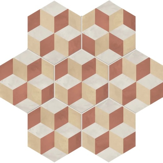 Terra.art Cubo Tramonto/crema Esagona  25x21,6 Carrelage Intérieur Imitation carreaux de ciment Non Rectifié 