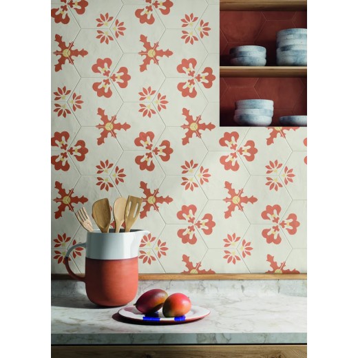 Terra.art Giglio Tramonto/crema Esagona  25x21,6 Carrelage Intérieur Imitation carreaux de ciment Non Rectifié 