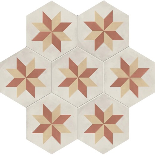 Terra.art Stella Tramonto/crema Esagona  25x21,6 Carrelage Intérieur Imitation carreaux de ciment Non Rectifié 