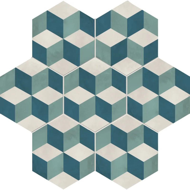 Terra.art Cubo Oceano/cielo Esagona  25x21,6 Carrelage Intérieur Imitation carreaux de ciment Non Rectifié 