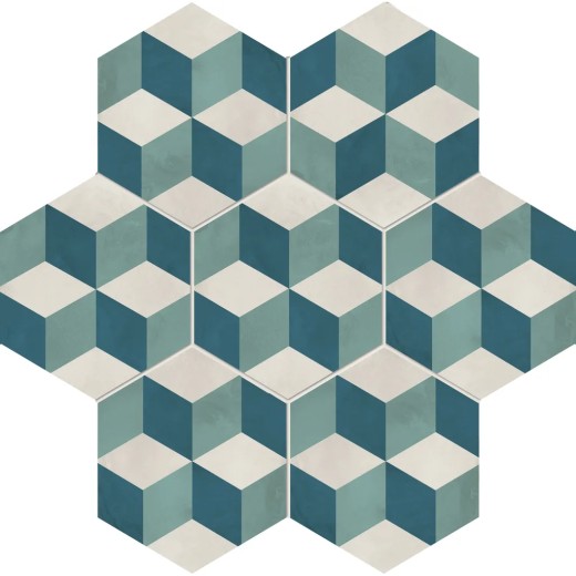 Terra.art Cubo Oceano/cielo Esagona  25x21,6 Carrelage Intérieur Imitation carreaux de ciment Non Rectifié 
