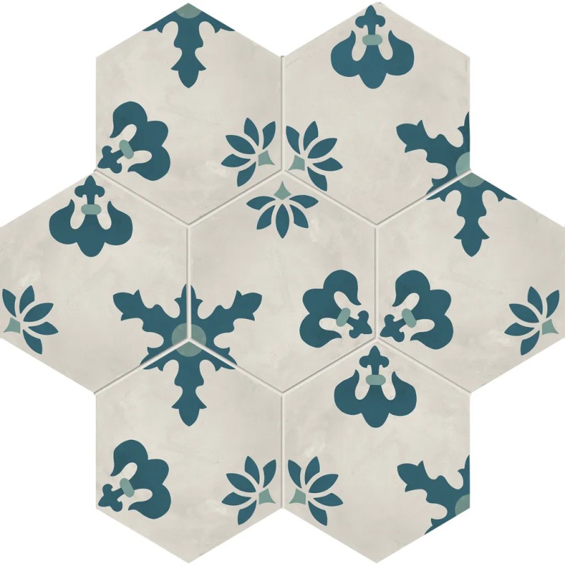 Terra.art Giglio Oceano/cielo Esagona  25x21,6 Carrelage Intérieur Imitation carreaux de ciment Non Rectifié 