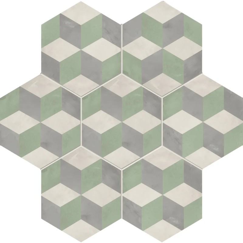 Terra.art Cubo Sabbia/menta Esagona  25x21,6 Carrelage Intérieur Imitation carreaux de ciment Non Rectifié 