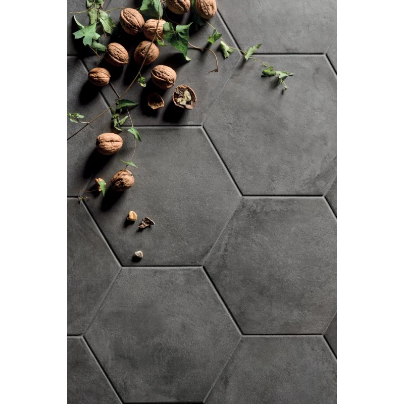 Terra Nero Esagona 25x21,6 Carrelage Intérieur Imitation carreaux de ciment Non Rectifié 