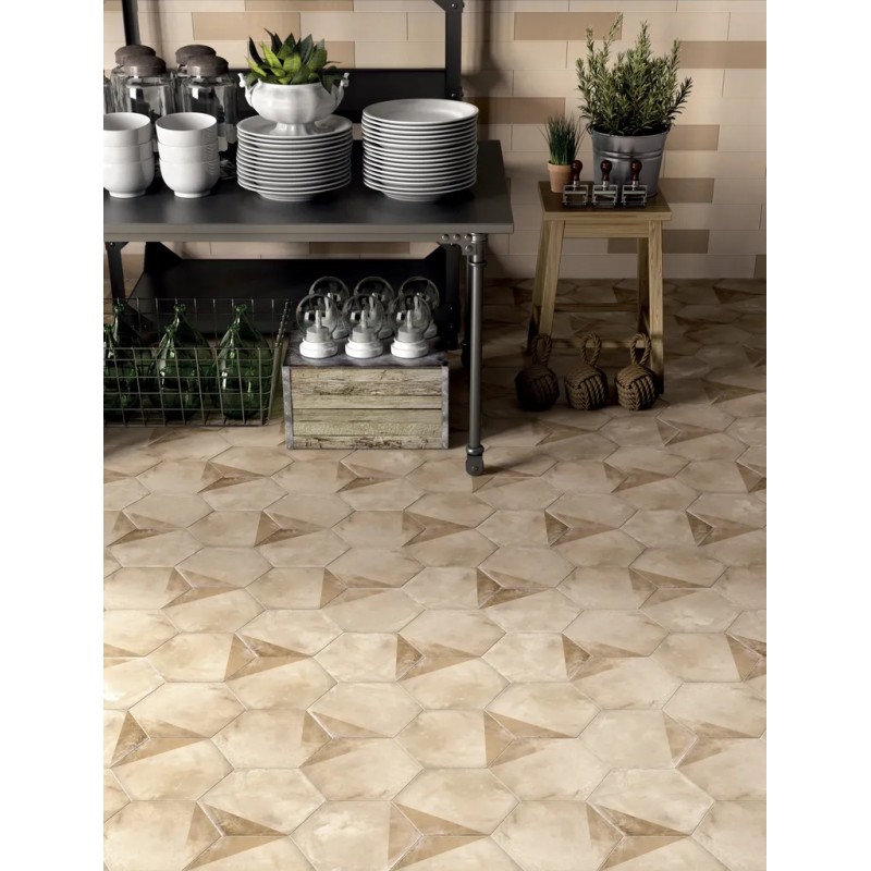Terra Porzione Esagona Versione C 25x21,6 Carrelage Intérieur Imitation carreaux de ciment Non Rectifié 