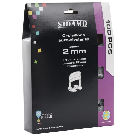 Sidamo Étui de 100 croisillons auto-nivelants joints 2 mm